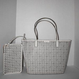 Tory Burch Ever Ready Woven Monogram Tote Bag in New Ivory #145634 NWT